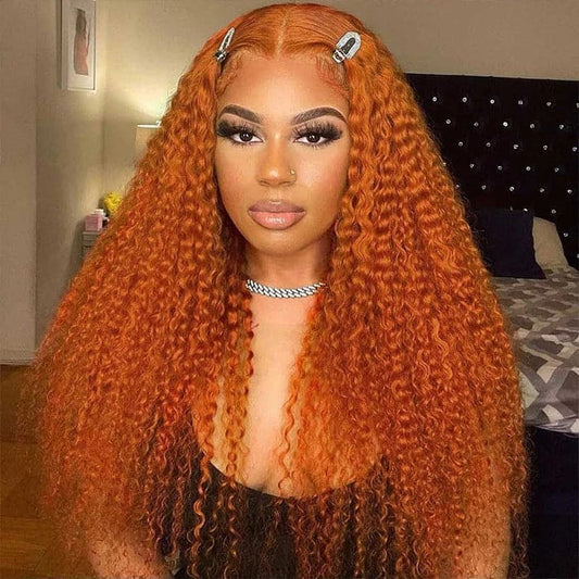 Orange Ginger Color Water Wave 13x4 HD Human Hair Lace Wigs With Pre-Plucked Baby Hair