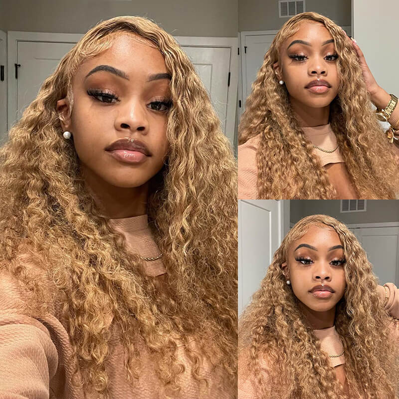 Wear and Go Colored Pre Plucked Deep Wave Curly Lace Honey Blonde Glueless Wig