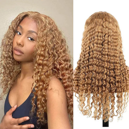 Wear and Go Colored Pre Plucked Deep Wave Curly Lace Honey Blonde Glueless Wig