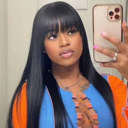 8-30 Inch Silky Straight Bob With Bangs Glueless Wig 100% Human Hair