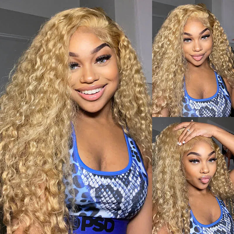 Wear and Go Colored Pre Plucked Deep Wave Curly Lace Honey Blonde Glueless Wig